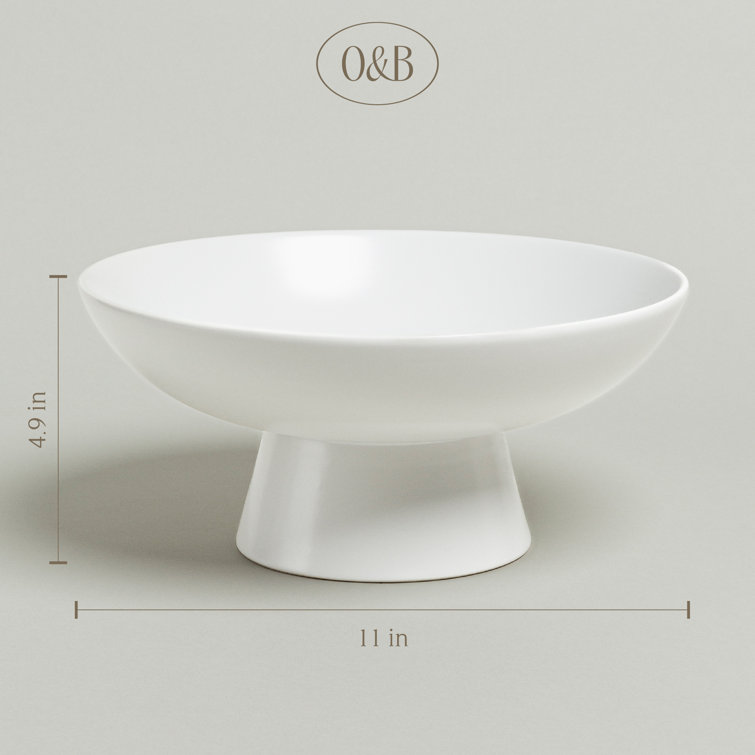 White Ceramic Footed Serving Bowl - 11" Diameter
