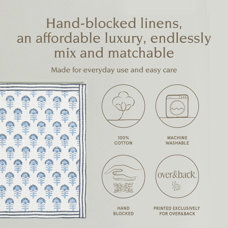 Set of 4 Blue Flower Hand-Blocked Cotton Placemats