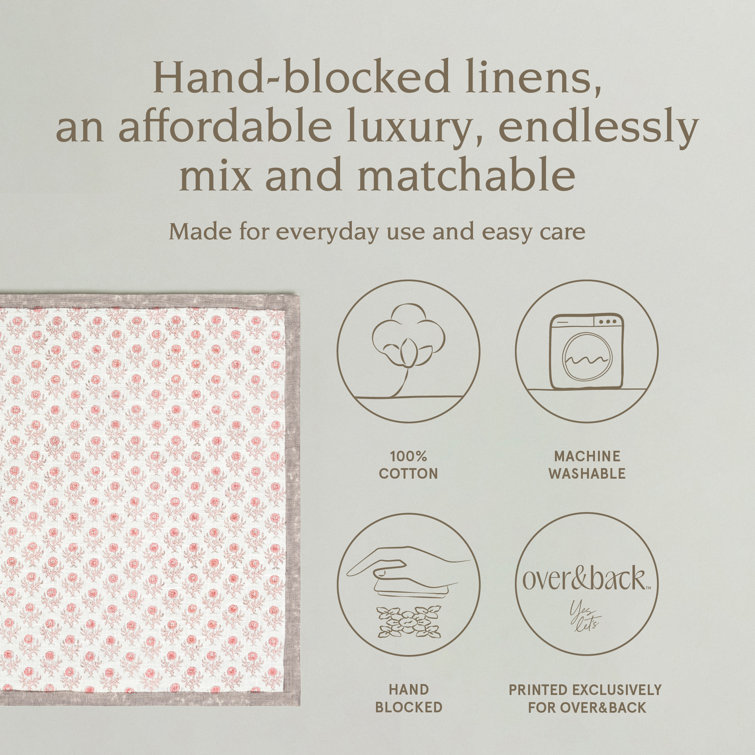 Hand-Blocked Pink Bloom Cotton Cloth Napkins, Set of 4