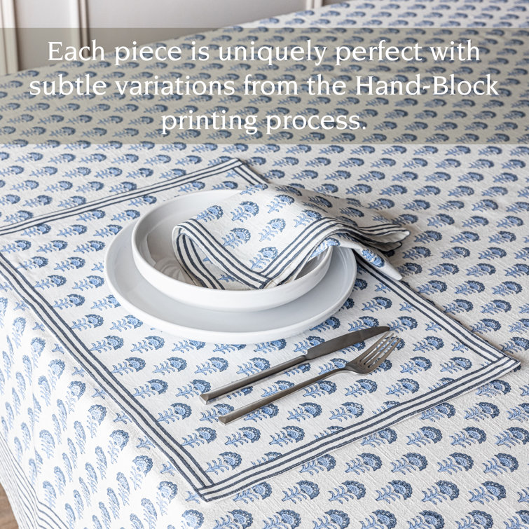 Set of 4 Blue Flower Hand-Blocked Cotton Placemats