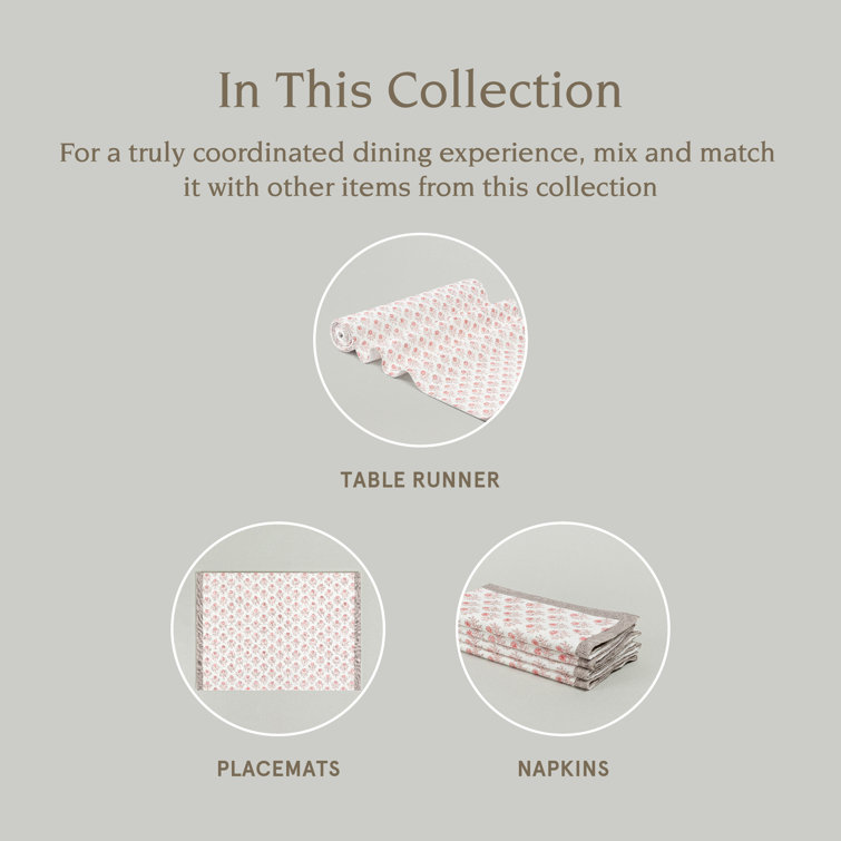 Hand-Blocked Pink Bloom Cotton Cloth Napkins, Set of 4