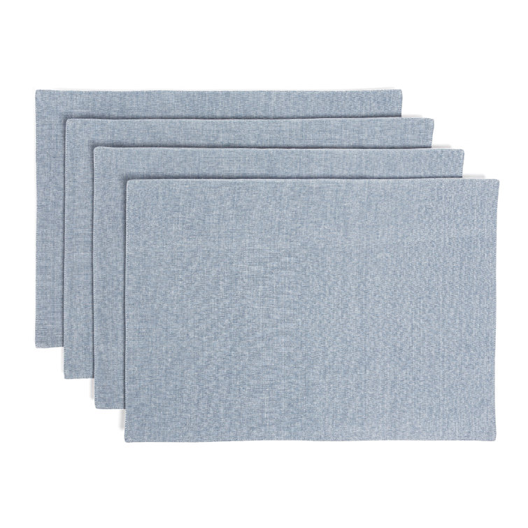Set of 4 Blue Woven Chambray Cotton Placemats