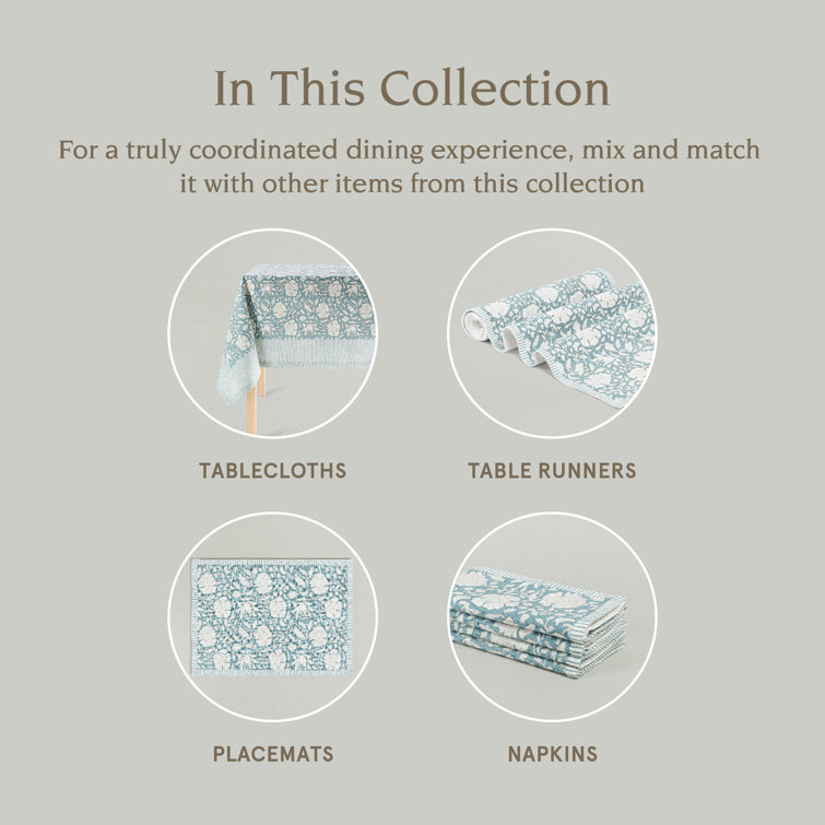 Blue Floral Hand-Blocked Cotton Placemats Set of 4