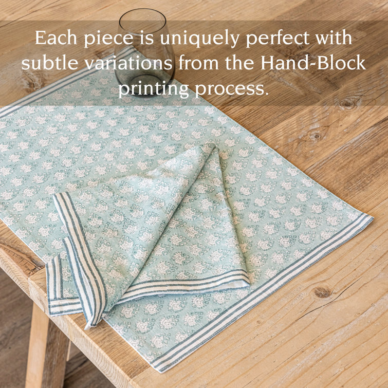 Hand-Blocked Blue Leaf Cotton Placemats Set of 4