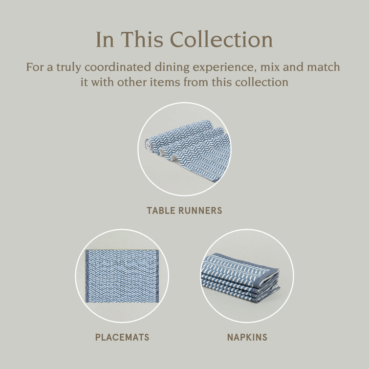 Blue Herringbone Cotton Hand-Blocked Placemats Set of 4