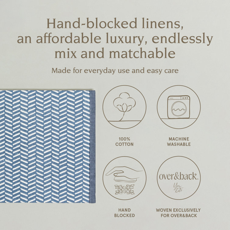 Blue Herringbone Cotton Hand-Blocked Placemats Set of 4