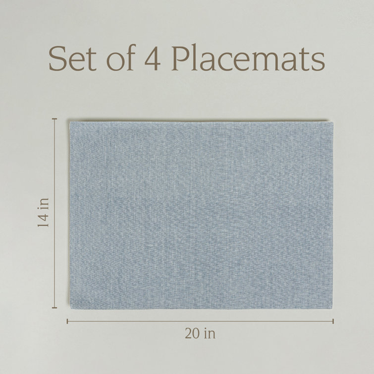Set of 4 Blue Woven Chambray Cotton Placemats