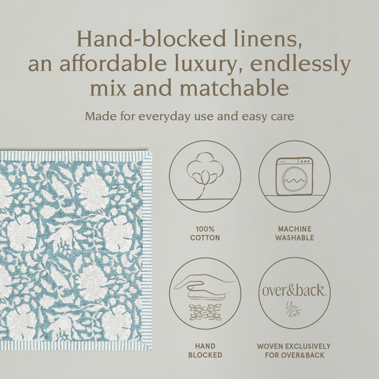 Blue Floral Hand-Blocked Cotton Placemats Set of 4