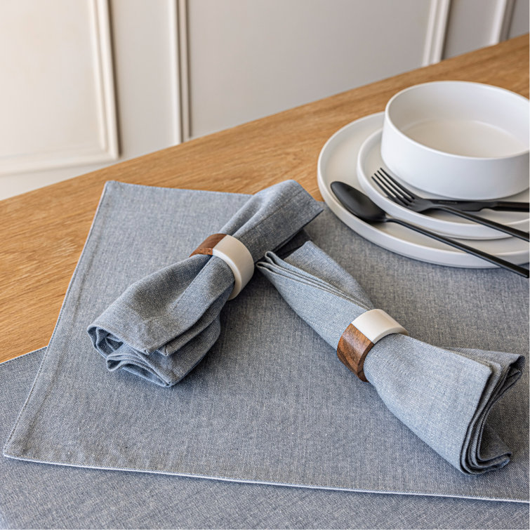 Set of 4 Blue Woven Chambray Cotton Placemats