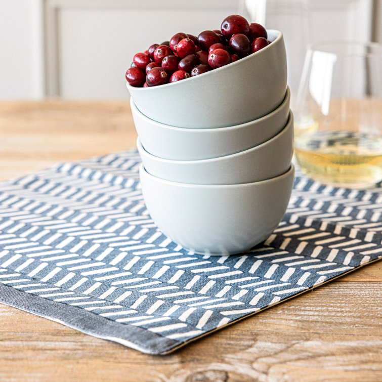 Blue Herringbone Cotton Hand-Blocked Placemats Set of 4