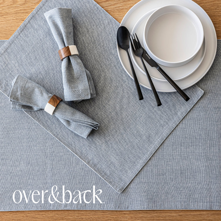 Set of 4 Blue Woven Chambray Cotton Placemats