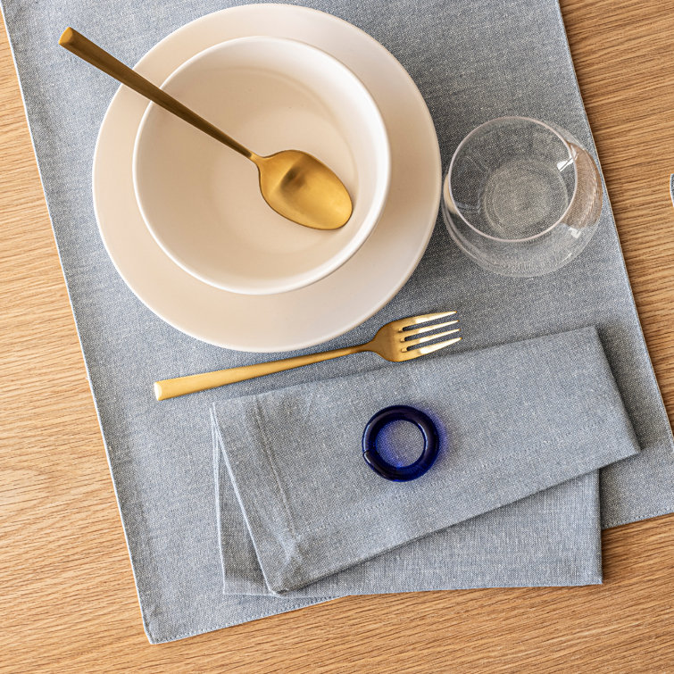 Set of 4 Blue Woven Chambray Cotton Placemats