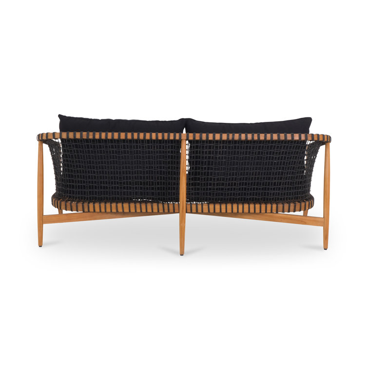 Brenisha Teak Wood Outdoor Sofa with Black Cushions