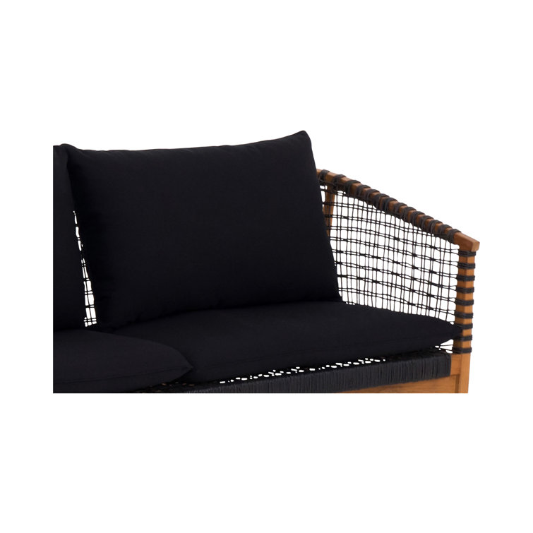 Brenisha Teak Wood Outdoor Sofa with Black Cushions