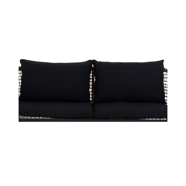 Brenisha Teak Wood Outdoor Sofa with Black Cushions