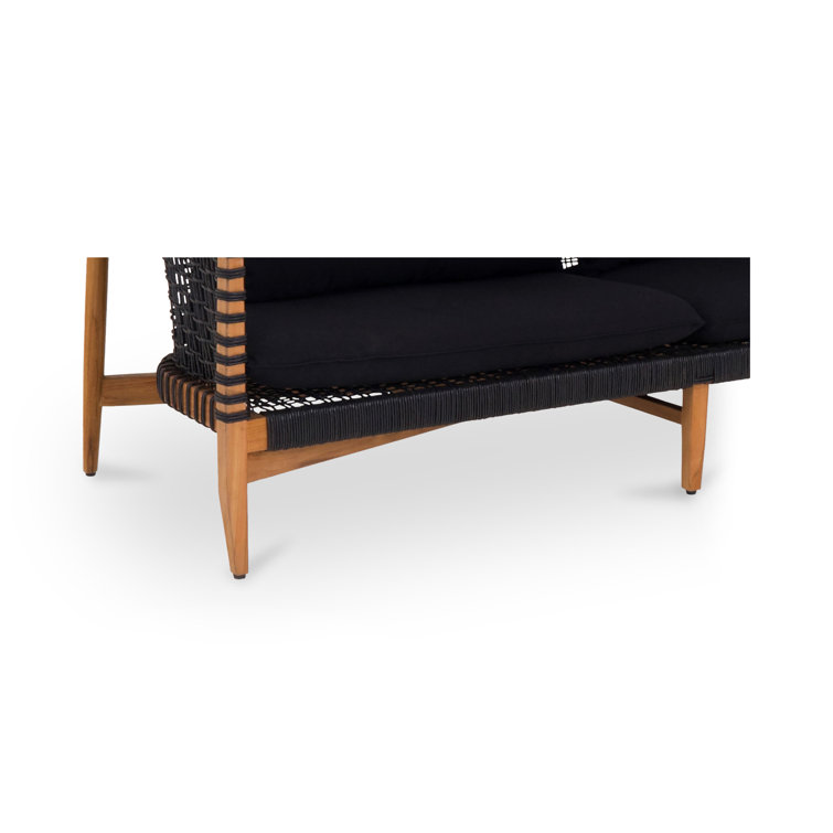 Brenisha Teak Wood Outdoor Sofa with Black Cushions