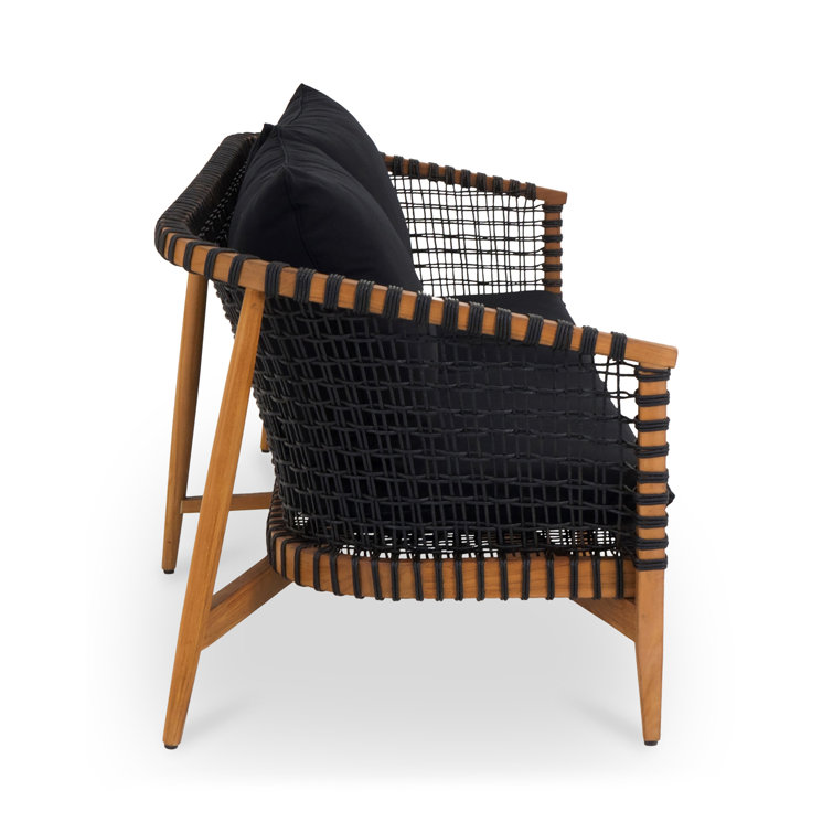 Brenisha Teak Wood Outdoor Sofa with Black Cushions