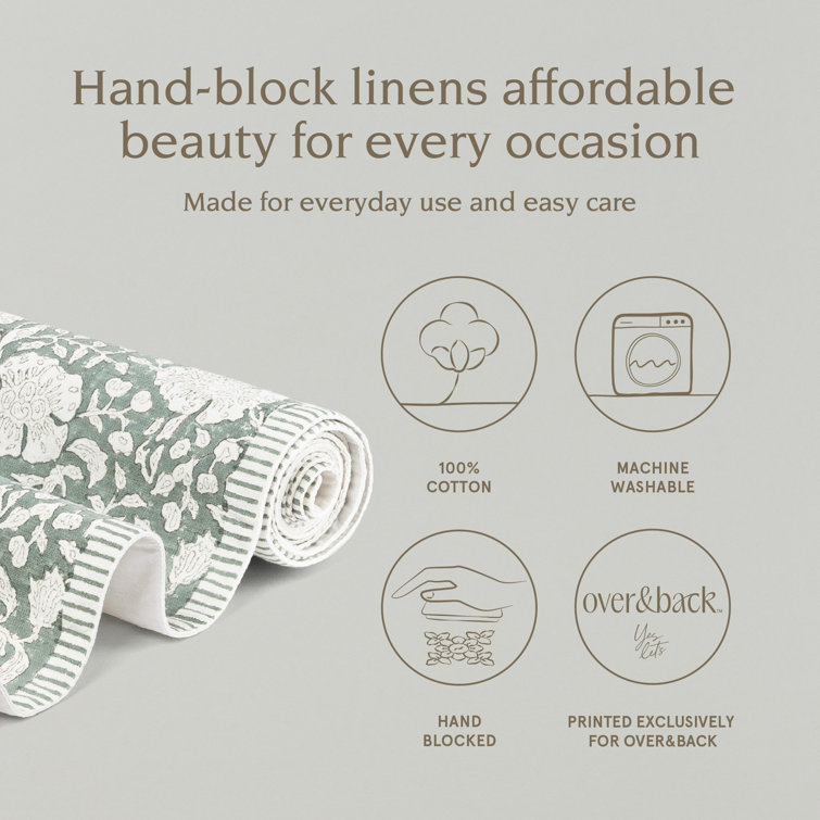Green Floral Cotton Table Runner, 18" W x 90" L