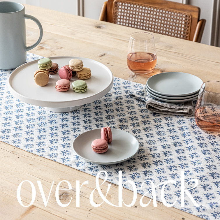 Blue Bloom Cotton Hand-Blocked Table Runner, 18" x 90"