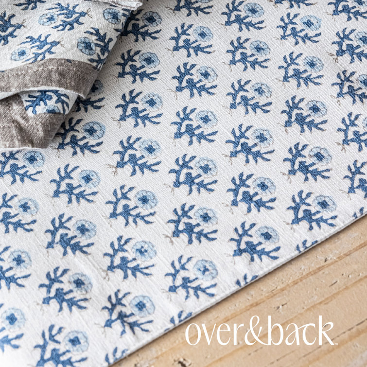 Blue Bloom Cotton Hand-Blocked Table Runner, 18" x 90"