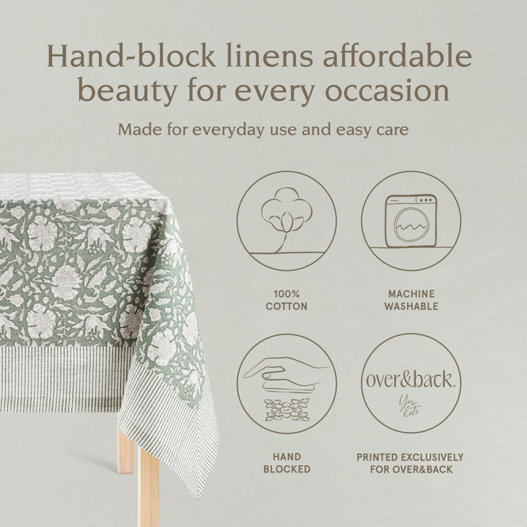 Green Floral Cotton Rectangular Tablecloth 70" x 108"