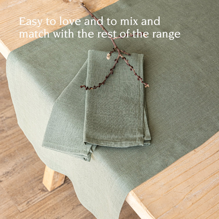 Green Linen Table Runner 18" x 90" for Rustic Decor