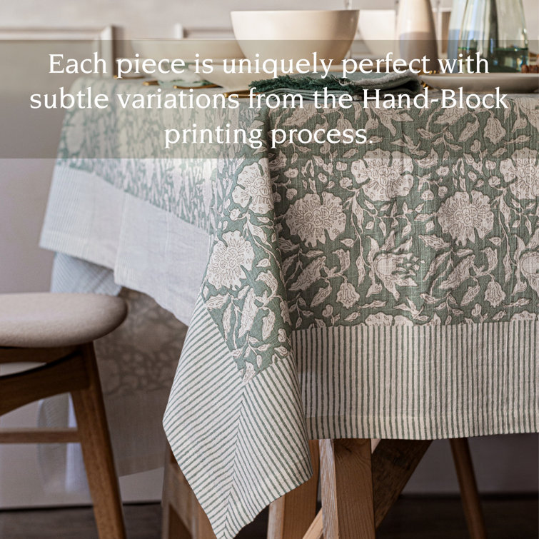 Green Floral Cotton Rectangular Tablecloth 70" x 108"
