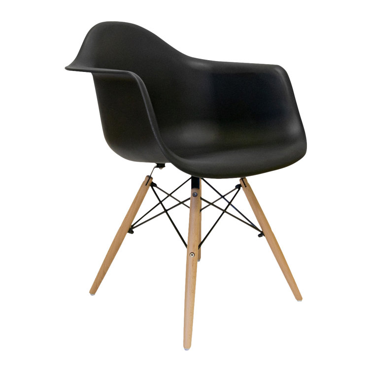 Black and Natural Mid-Century Modern Arm Chair Set