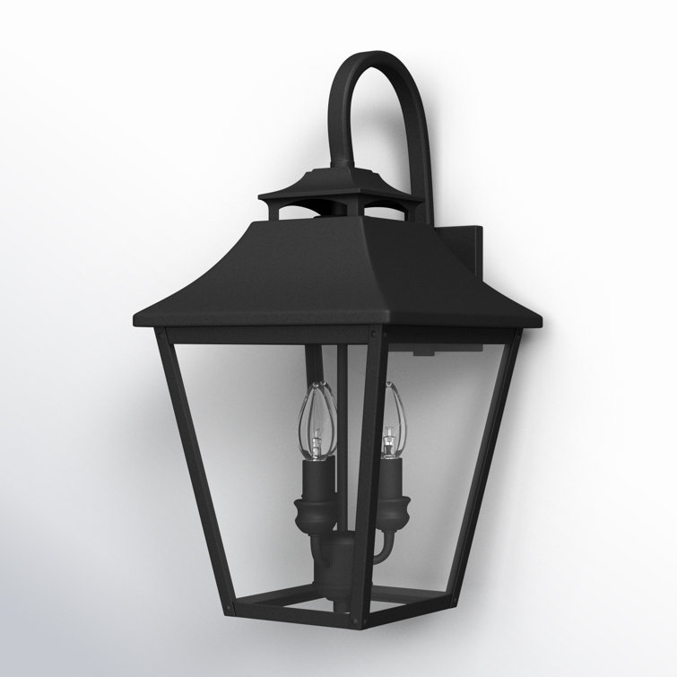 Textured Black 3-Light Outdoor Wall Lantern with Clear Seeded Glass