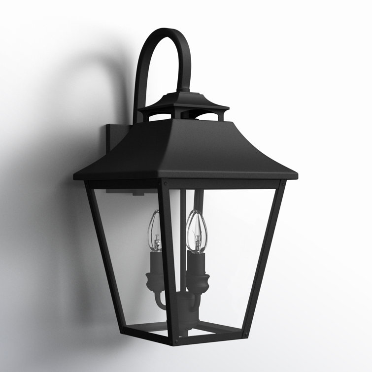 Textured Black 3-Light Outdoor Wall Lantern with Clear Seeded Glass