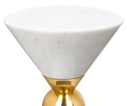 White Marble and Brass Round Accent Table
