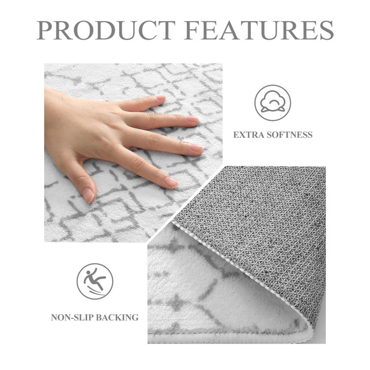 Hana White and Gray Geometric Washable Non-Slip Area Rug 5' x 7'