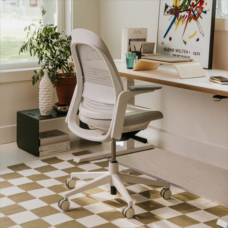 Stone and Black Ergonomic Swivel Office Chair with Adjustable Lumbar Support