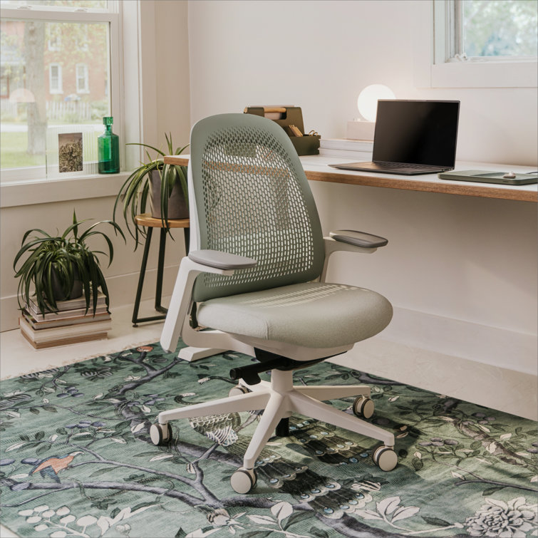 Stone and Black Ergonomic Swivel Office Chair with Adjustable Lumbar Support