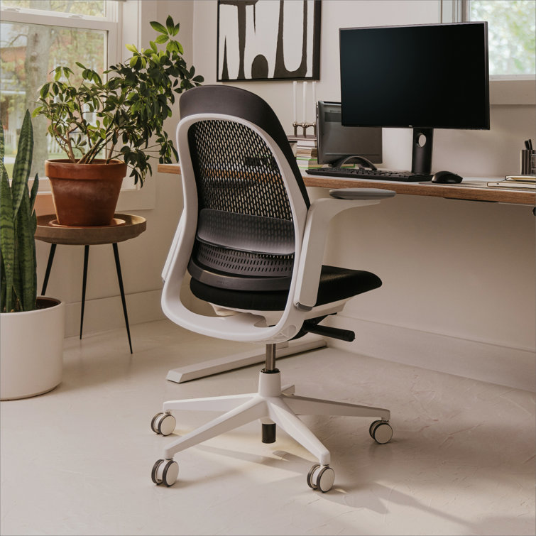 Stone and Black Ergonomic Swivel Office Chair with Adjustable Lumbar Support