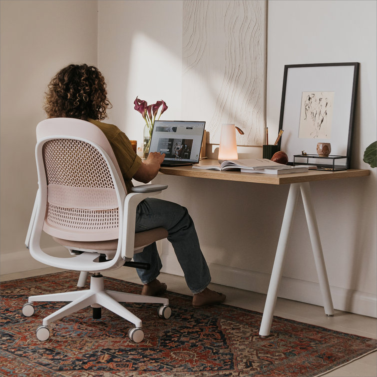 Stone and Black Ergonomic Swivel Office Chair with Adjustable Lumbar Support