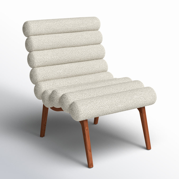 Off-White Boucle Lounge Chair with Solid Wood Legs