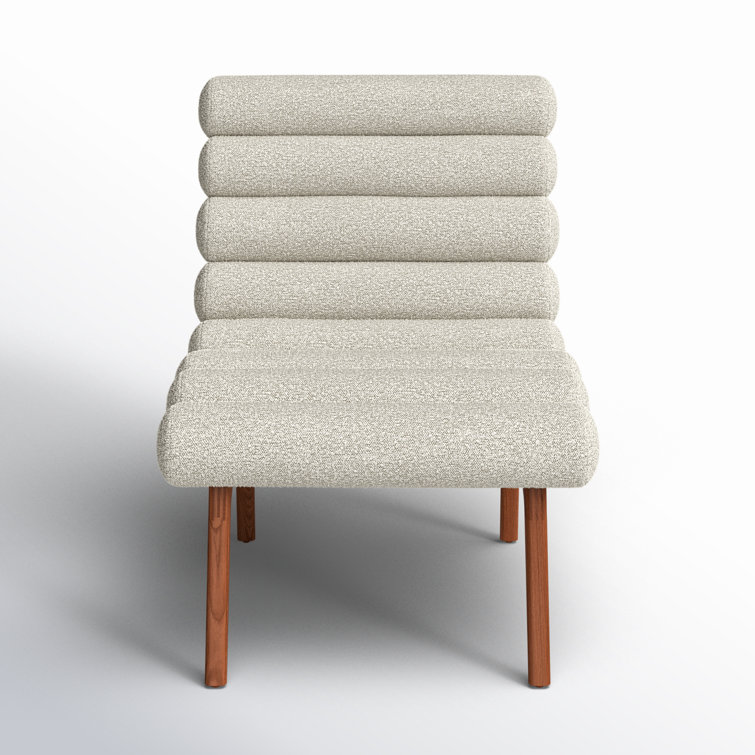 Off-White Boucle Lounge Chair with Solid Wood Legs