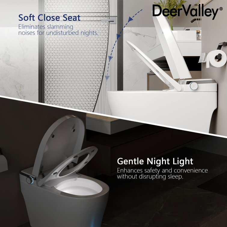 Elongated White Smart Toilet with Heated Seat and Warm Wash