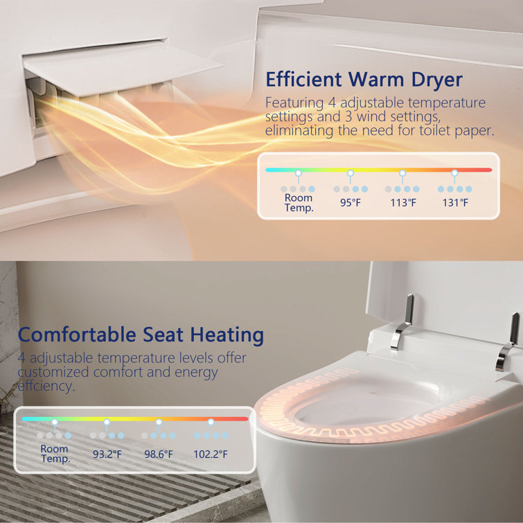 Elongated White Smart Toilet with Heated Seat and Warm Wash