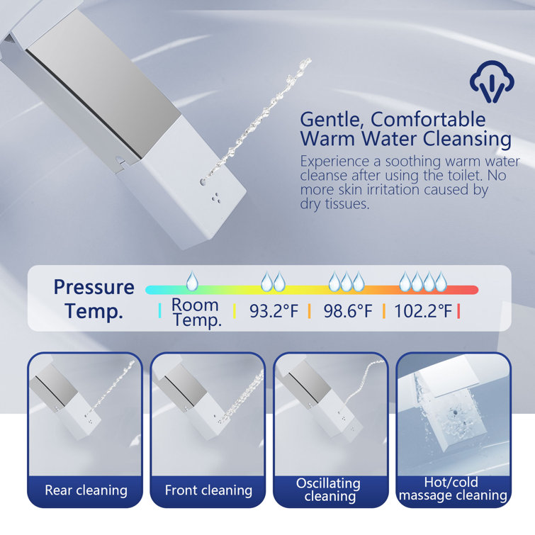 Elongated White Smart Toilet with Heated Seat and Warm Wash