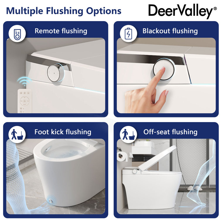 Elongated White Smart Toilet with Heated Seat and Warm Wash