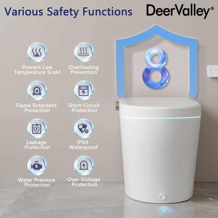 Elongated White Smart Toilet with Heated Seat and Warm Wash