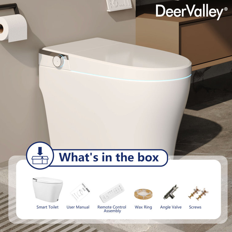 Elongated White Smart Toilet with Heated Seat and Warm Wash