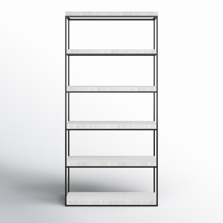 White Wood and Metal Contemporary Etagere Bookcase