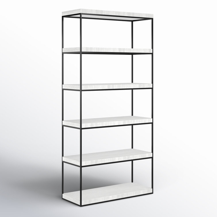 White Wood and Metal Contemporary Etagere Bookcase