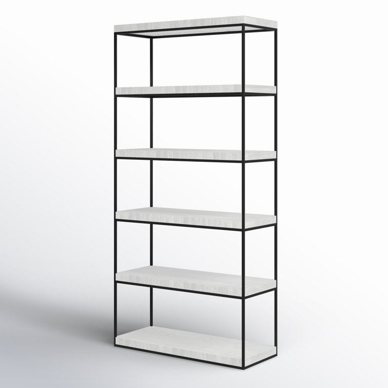 White Wood and Metal Contemporary Etagere Bookcase
