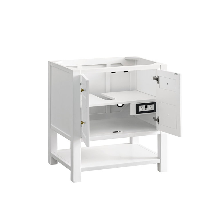 Bright White Solid Wood Single Vanity with Brass Knobs