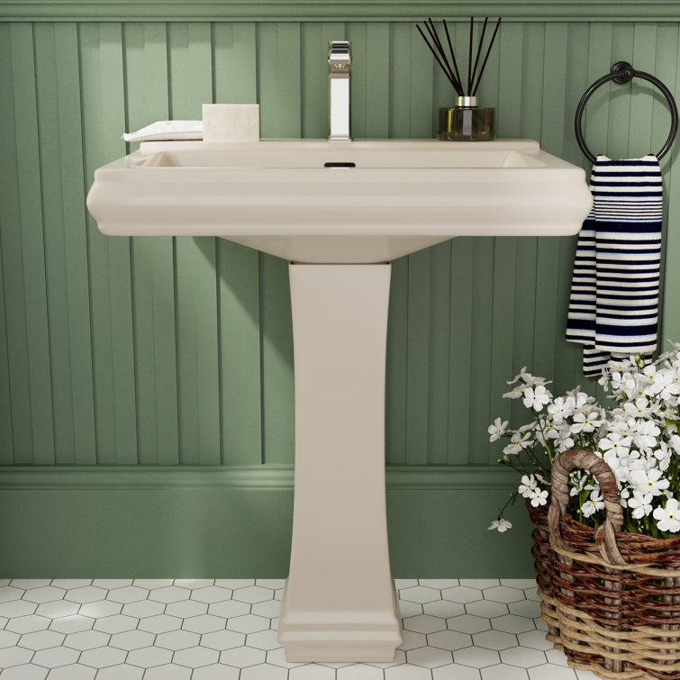 Elegant Apex White Ceramic 34" Rectangular Pedestal Sink with Overflow