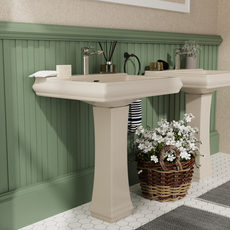 Elegant Apex White Ceramic 34" Rectangular Pedestal Sink with Overflow